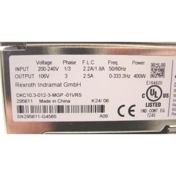 INDRAMAT REXROTH  DRIVE CONTROLLER  DKC10.3-012-3-MGP-01VRS   60 Day Warranty!