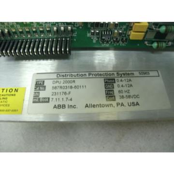 ABB DISTRIBUTION PROTECTION UNIT  DPU 2000R, MANUFACTURER REFURBISHED JUNE 2015