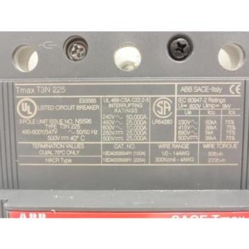 165874 Old-Stock, ABB T3N225 Tmax Circuit Breaker, 225A, 3 Pole, 480/600VAC