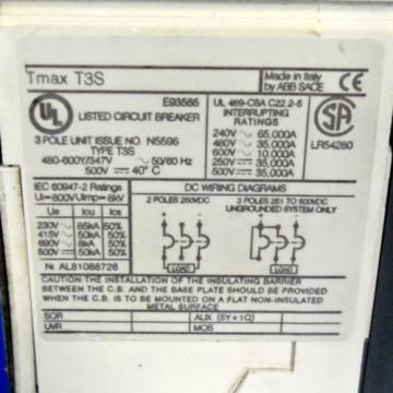 ABB 3-POLE Tmax T3S CIRCUIT BREAKER