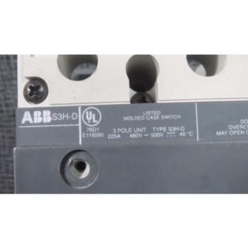 ABB MOLDED CASE SWITCH BREAKER 225 AMP 480 VAC // 500 VDC 3 POLE MODEL S3H-D