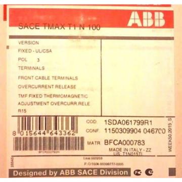 new boxed ABB TMAX T1N015TL 3 POLE 15 AMP THERMAL MAGNETIC CIRCUIT BREAKER