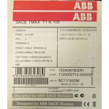 ABB SACE TMAX T1 N 100 TIN Breaker 24-30VAC DC Shunt + Auxiliary 1SDA061802R1