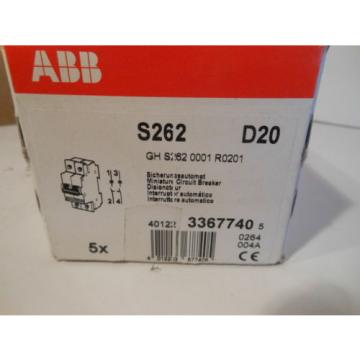 ABB S262 D20 NEW 20A 2 Pole Circuit Breakers S262-D20 Box of 5 breakers in lot