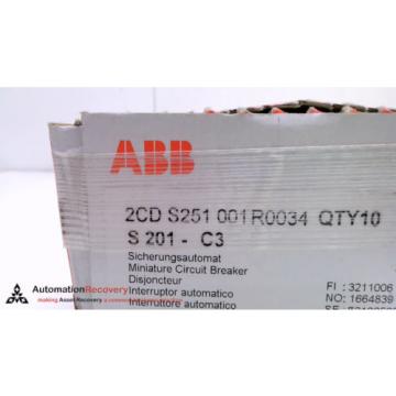 ABB S201-C3 - PACK OF 10 - MINIATURE CIRCUIT BREAKER 1 POLE , 3AMPS, NEW #218313