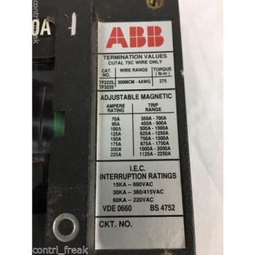 ABB CIRCUIT BREAKER 200 AMP 3 POLE 600V W/LUGS FSB63200L