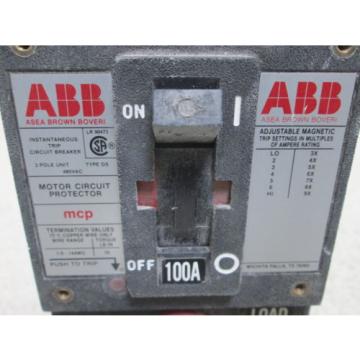ABB TYPE DS MA703704 CIRCUIT BREAKER 100AMPS MCP TRIP *USED*