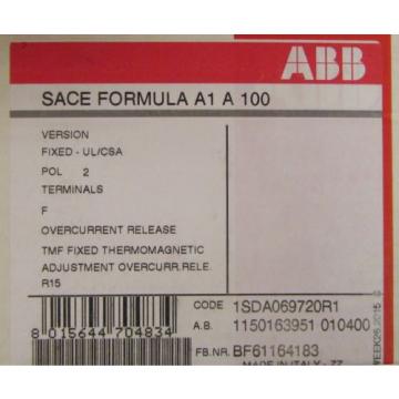 ABB SACE FORMULA A1 A 100 2 Pole 100 Amp SACE A1 Breaker 1SDA069720R1