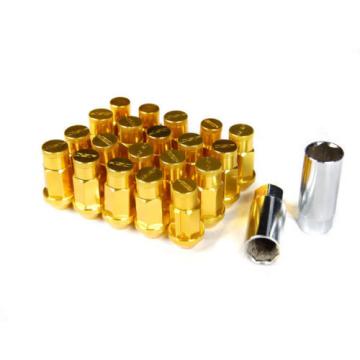 Type-4 50mm Wheel Rim Closed End Lug Nuts 20 PCS Set M12 X 1.5 GOLD w/ LOCK