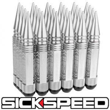 SICKSPEED 24 PC POLISHED 5 1/2&#034; SPIKED LONG STEEL EXTENDED LOCKING LUG NUTS 14X2