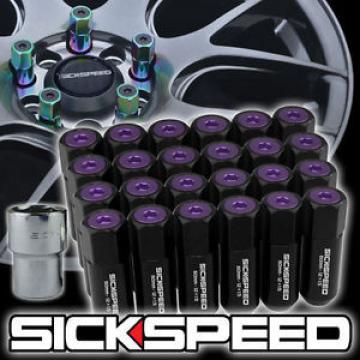 24 BLACK/PURPLE CAP ALUMINUM EXTENDED 60MM LOCKING LUG NUTS WHEELS 12X1.5 L18