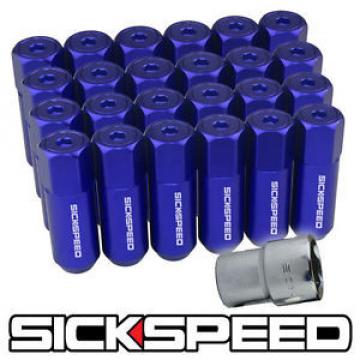 SICKSPEED 24 PC BLUE CAPPED ALUMINUM EXTENDED 60MM LOCKING LUG NUTS 1/2x20 L23