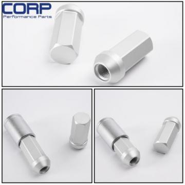 M12x1.5MM 20 PCS Aluminum Wheel Nut Lug Nuts Openended With Locking Key Sliver