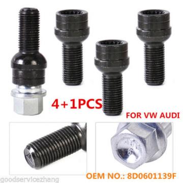 4+1 17mm BLACK STEEL Wheel Bolt &amp; Lock Lug Nut Set WITH KEY For VW Golf  Audi