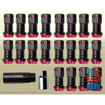 Red / Gunmetal JDM Extended Dust Cap Steel Lug Nuts Wheel Rim Tuner M12 x 1.5