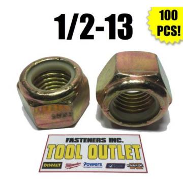 (Qty 100) 1/2-13 Grade 8 Nylon Insert Lock Nuts Nylock Yellow Zinc Plated