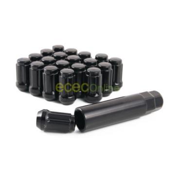 20pc 12x1.5 Spline Black Lug Nuts w/ Key | Cone Seat | Long Closed End Locking