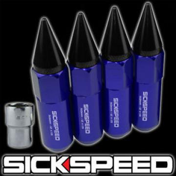 4 BLUE/BLACK SPIKED ALUMINUM EXTENDED TUNER LOCKING LUG NUTS WHEELS 12X1.5 L20