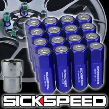 16 BLUE/POLISHED CAP ALUMINUM 60MM EXTENDED LOCKING LUG NUTS WHEELS 12X1.5 L16