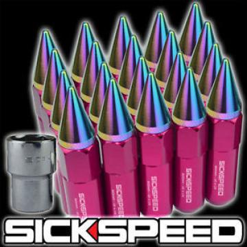 20 SPIKED 60MM EXTENDED LOCKING LUG NUTS LUGS WHEELS 12X1.5 PINK/NEO CHROME L17