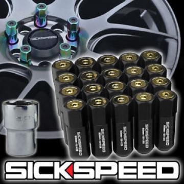 20 BLACK/24K GOLD CAPPED ALUMINUM 60MM EXTENDED LOCKING LUG NUTS 12X1.5 L17