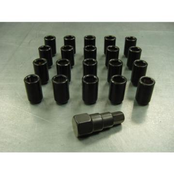 12x1.5 Steel Lug Nuts 20 Piece Set Lock Key Black Tuner Lugs Open End Ford Chevy