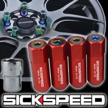 SICKSPEED 4 PC RED/NEO CHROME CAPS ALUMINUM 60MM LOCKING LUG NUTS 12X1.5 L02