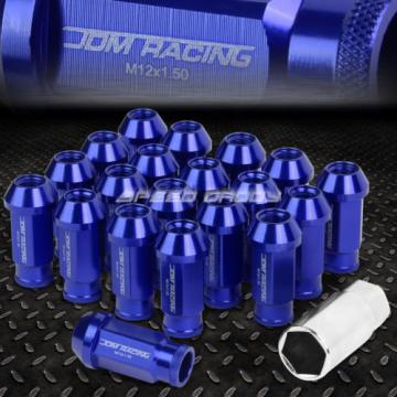 20X RACING RIM 50MM OPEN END ANODIZED WHEEL LUG NUT+ADAPTER KEY BLUE