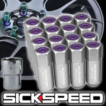 16 POLISHED/PURPLE CAP ALUMINUM 60MM EXTENDED LOCKING LUG NUTS WHEELS 12X1.5 L16