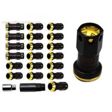 Lexus GS IS LS SC 20pc Steel Slim Extended Lug Nuts + Lock 12x1.5mm Gold Closed