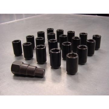 12x1.5 Steel Lug Nuts 20 pcs Set Lock Key Black Tuner Lugs Open End Jeep Dodge
