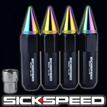 4 BLACK/NEO SPIKED ALUMINUM EXTENDED TUNER 60MM LOCKING LUG NUTS 12X1.5 L01