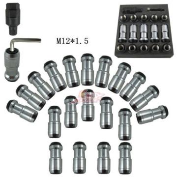 BLACK M12x1.5 STEEL JDM EXTENDED DUST CAP LUG NUTS WHEEL RIMS TUNER WITH LOCK