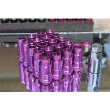 SYNERGY 12X1.5 20PC OPEN END STEEL EXTENDED LUG NUTS PURPLE LOCK+KEY