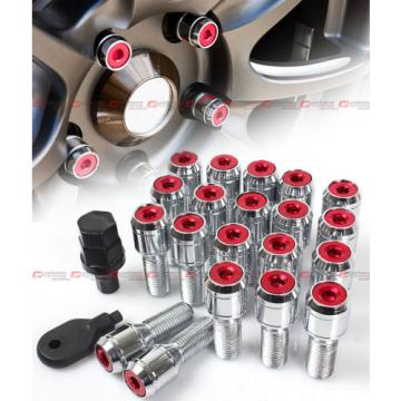 20 Pcs M14 X 1.5 Chrome Wheel Lug Nut Bolts W/ Red Security Lock Caps+Key+Socket