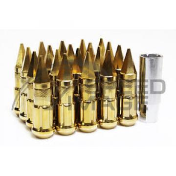 Z RACING GOLD DRAG SPIKE EXTENDED STEEL LUG NUTS OPEN SET 20 PCS KEY 12X1.5MM