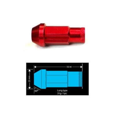 Type-4 50mm Wheel Rim Closed End Lug Nuts 20 PCS Set M12 X 1.5 RED w/ LOCK