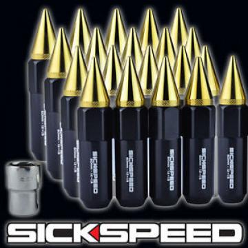 SICKSPEED 20 PC BLACK/24K GOLD SPIKED EXTENDED 60MM LOCKING LUG NUTS 1/2x20 L22