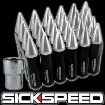 24 BLACK/POLISHED SPIKED ALUMINUM EXTENDED 60MM LOCKING LUG NUTS 12X1.5 L18