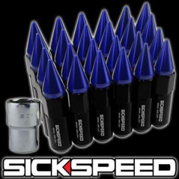 SICKSPEED 24 PC BLACK/BLUE SPIKED EXTENDED 60MM LOCKING LUG NUTS 1/2X20 L23