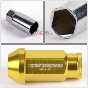 GOLD 50MM M12 X 1.5 ALUMINUM WHEEL RIM LOCK ACORN TUNER LUG NUT+ADAPTER KEY