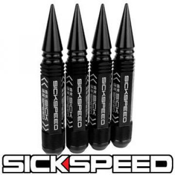 SICKSPEED 4 PC BLACK 5 1/2&#034; SPIKED STEEL EXTENDED LOCKING LUG NUTS WHEEL 14X2