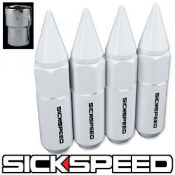 SICKSPEED 4 PC WHITE SPIKED 60MM EXTENDED TUNER LOCKING LUG NUTS 1/2x20 L25