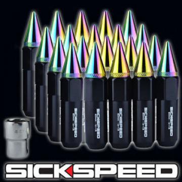 20 BLACK/NEO CHROME SPIKED ALUMINUM 60MM LOCKING LUG NUTS WHEELS 12X1.5 L17