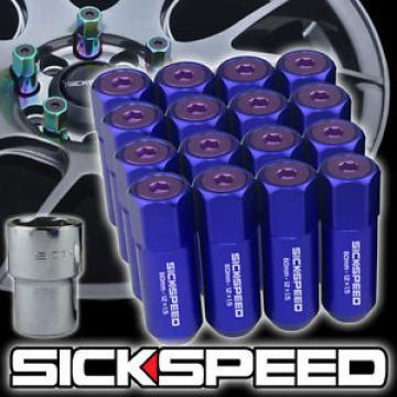 16 BLUE/PURPLE CAPPED ALUMINUM EXTENDED 60MM LOCKING LUG NUTS WHEELS 12X1.5 L16