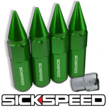 SICKSPEED 4 PC GREEN SPIKED 60MM EXTENDED TUNER LOCKING LUG NUTS 1/2x20 L25