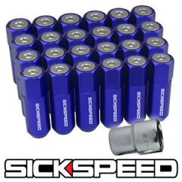 SICKSPEED 24 PC BLUE/POLISHED CAPPED 60MM LOCKING LUG NUTS FOR WHEELS 14X1.5 L19