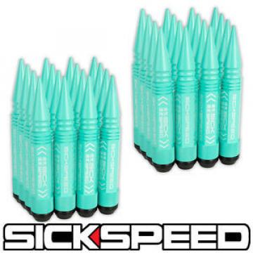 SICKSPEED 32 PC MINT GREEN 5 1/2&#034; SPIKED STEEL EXTENDED LOCKING LUG NUTS 14X2