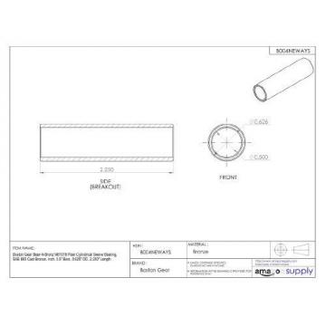 Boston Gear Bear-N-Bronz M81018 Plain Cylindrical Sleeve Bearing, SAE 660 Cast