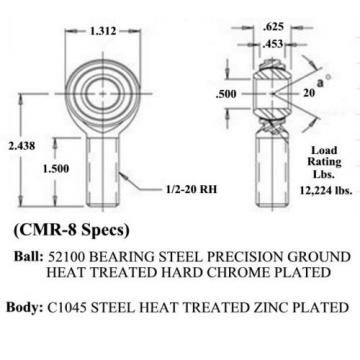 ECON 1/2 x 1/2-20 MALE RH ROD ENDS HEIM JOINTS HEIMS